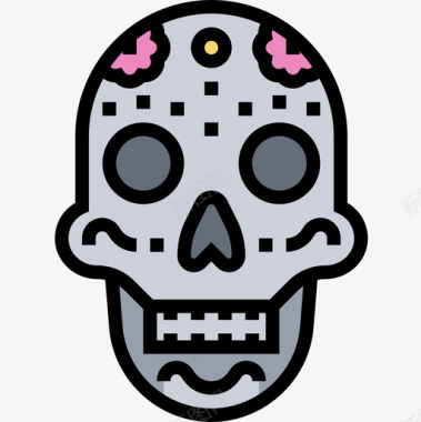 头骨墨西哥符号线颜色图标图标