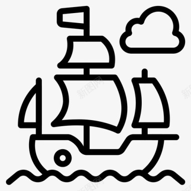 海盗船海盗生活直线型图标图标