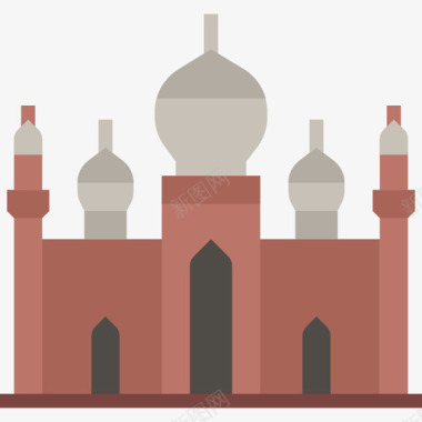 巴德沙希清真寺亚洲国家地标建筑3座平地图标图标