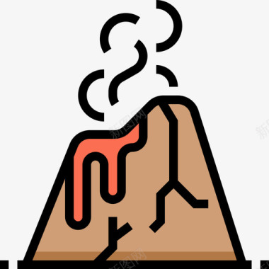 夏威夷火山14线性颜色图标图标