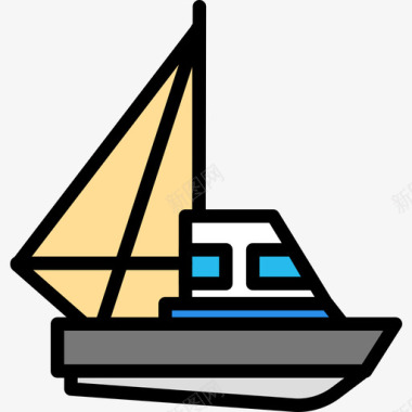 帆船海滨3线性颜色图标图标