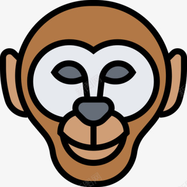 猴子动物头4线状颜色图标图标