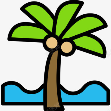 棕榈树海滨3线形颜色图标图标