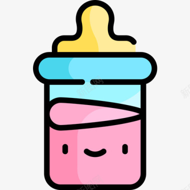 婴儿奶瓶婴儿淋浴5线性颜色图标图标