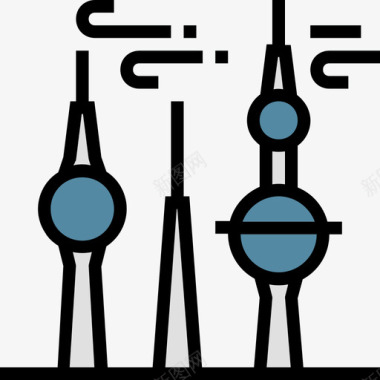 科威特亚洲国家地标4个线条颜色图标图标