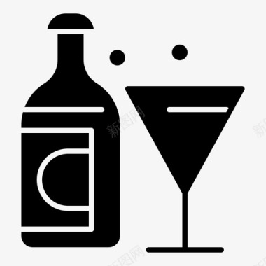 葡萄酒瓶子鸡尾酒图标图标