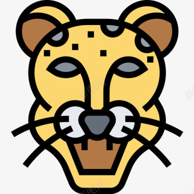 美洲虎动物头4线性颜色图标图标