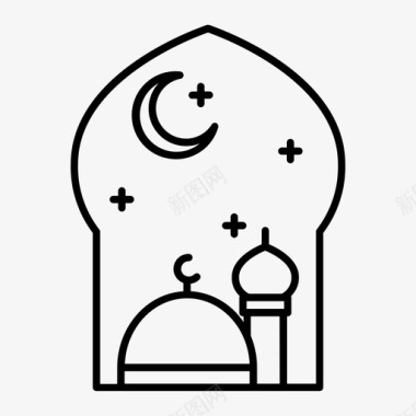 夜间清真寺大清真寺月亮图标图标