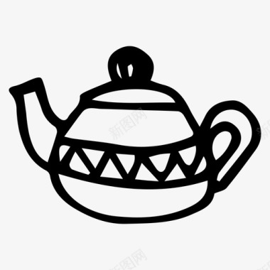 茶壶盘子涂鸦图标图标