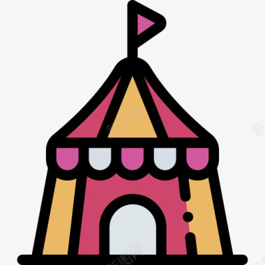 马戏团帐篷游乐园24线性颜色图标图标