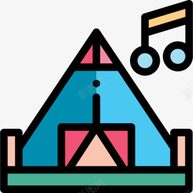 帐篷音乐节26线性颜色图标图标