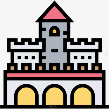 城堡中世纪32线性颜色图标图标