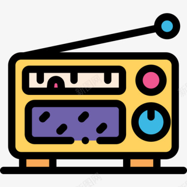 收音机音乐商店17线性颜色图标图标