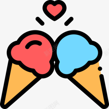冰淇淋约会夜5线性颜色图标图标