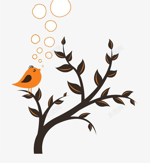 站在树上的鸟儿png免抠素材_新图网 https://ixintu.com 卡通鸟儿 唱歌的鸟儿 树木