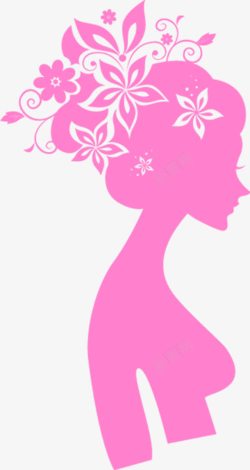 粉色手绘花朵美女人物素材