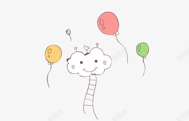 手绘气球和云朵png免抠素材_新图网 https://ixintu.com 云朵 手绘 气球