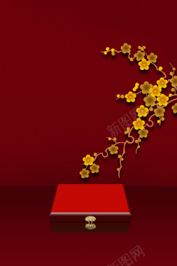 梅花盒子金色红色背景背景