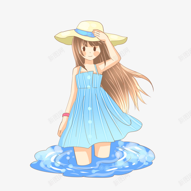 夏季玩水戴帽子女孩psd免抠素材_新图网 https://ixintu.com 卡通 夏季 女孩 戴帽子女孩 玩水