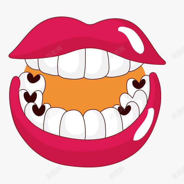 红色卡通白色牙齿png免抠素材_新图网 https://ixintu.com 口腔 牙医 牙齿 红唇
