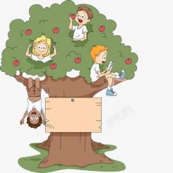 果树上的孩子素材
