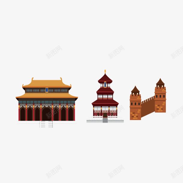 手绘古建筑png免抠素材_新图网 https://ixintu.com 中国风 宫廷风 宫殿