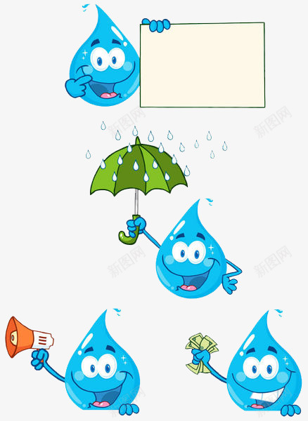 雨滴用伞遮小雨滴png免抠素材_新图网 https://ixintu.com 创意 卡通 商务 小雨 手绘 绿伞 蓝色 雨滴