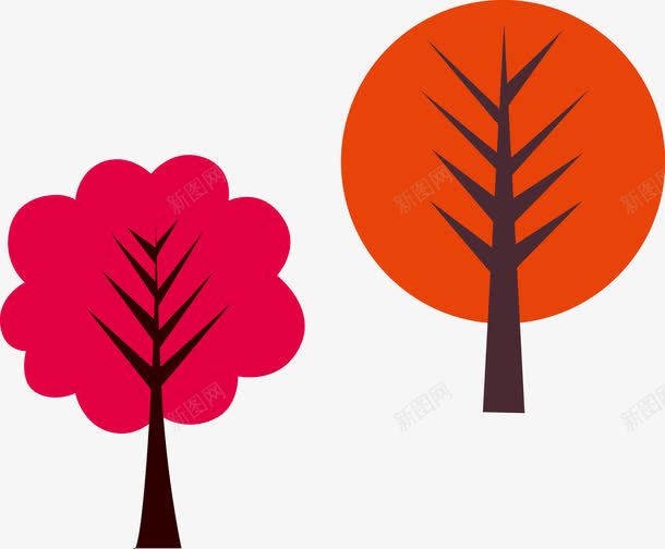卡通红色树木png免抠素材_新图网 https://ixintu.com 卡通 扁平 手绘 树 红色