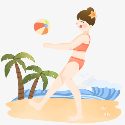 旅游戏水夏日海滩旅游戏水玩球高清图片