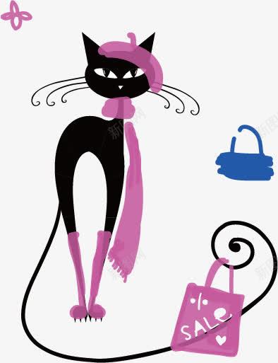 围着围巾的漂亮黑猫png免抠素材_新图网 https://ixintu.com 卡通 天猫国际 淘宝 黑猫