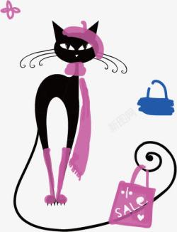 漂亮的黑猫围着围巾的漂亮黑猫高清图片