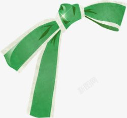 手绘绿色丝带蝴蝶结装饰素材