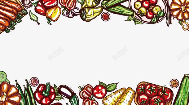 手绘美味食材边框png免抠素材_新图网 https://ixintu.com 玉米边框 矢量png 美味食材 西红柿 食材 食材边框