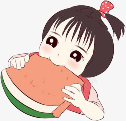 小孩子吃饺子卡通人物女孩可爱萌萌哒小孩子吃西瓜高清图片