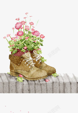 水彩花朵鞋子插画素材