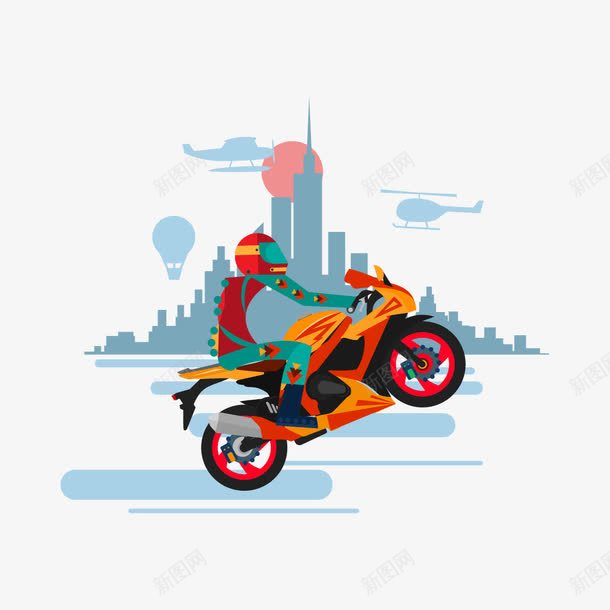 骑摩托的人和建筑png免抠素材_新图网 https://ixintu.com 人 建筑 摩托 骑摩托的人