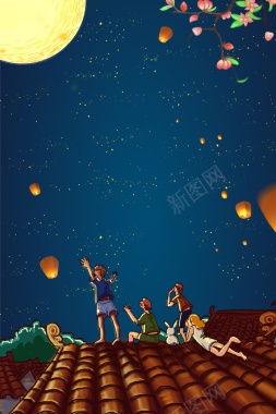 卡通中秋夜赏月背景背景