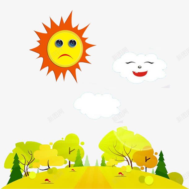 卡通太阳与云png免抠素材_新图网 https://ixintu.com 云朵 卡通素材 太阳 树木