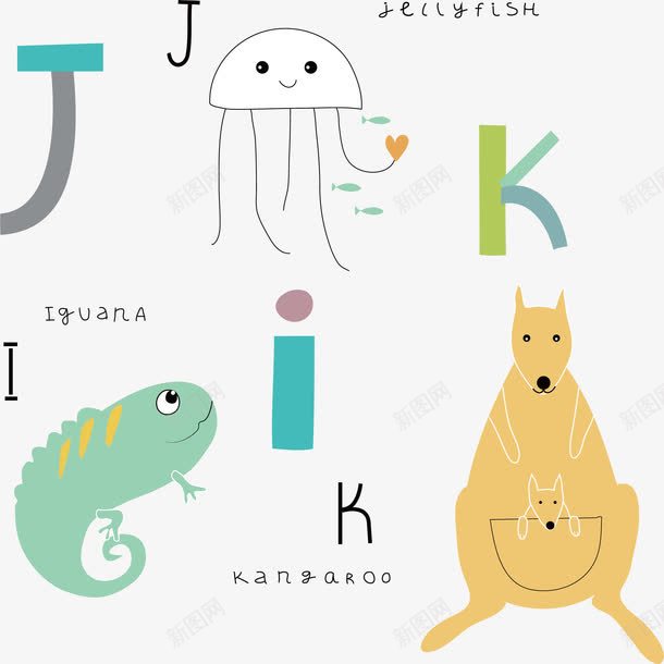 手绘动物png免抠素材_新图网 https://ixintu.com 创意 动物 卡通 变色龙 手绘 水母 红色水母 袋鼠