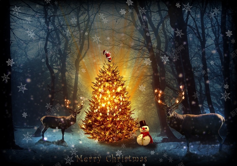 冬天雪景麋鹿jpg设计背景_新图网 https://ixintu.com 冬天 发光 圣诞 圣诞树 雪人 雪花 麋鹿