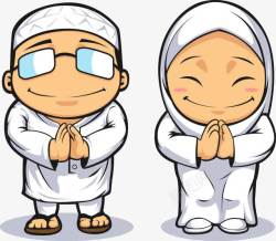 卡通穆斯林祈祷男女素材