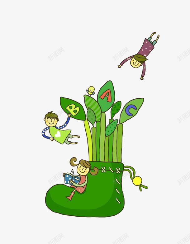 卡通孩子们图案png免抠素材_新图网 https://ixintu.com 人物 卡通 孩子们 手绘 植物 绿叶 装饰