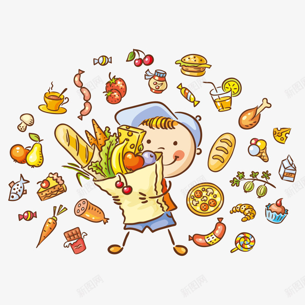 抱食物的男孩矢量图eps免抠素材_新图网 https://ixintu.com 人物 人物插画 卡通人物 抱食物 男孩 矢量人物 矢量图