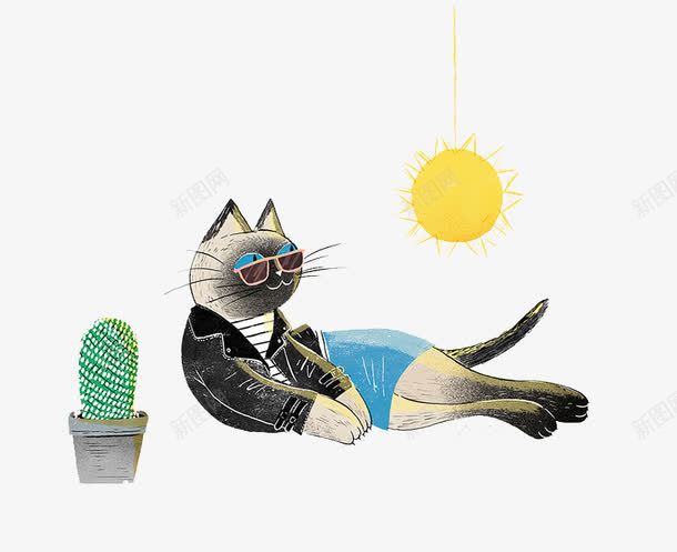 创意插画慵懒的猫png免抠素材_新图网 https://ixintu.com 创意插画 慵懒的猫