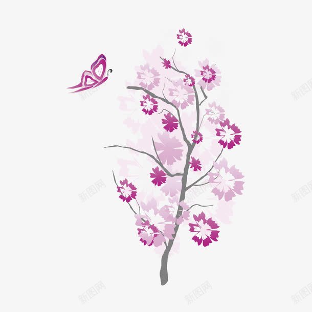 花和蝴蝶png免抠素材_新图网 https://ixintu.com 卡通 小清新 手绘 植物