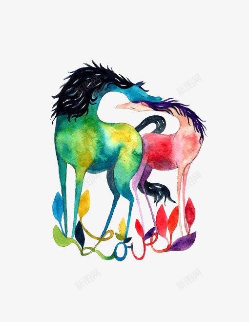 彩色手绘马png免抠素材_新图网 https://ixintu.com 创意 动物 彩绘 彩色 手绘 水彩 艺术 马