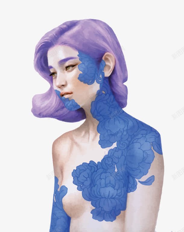 女人花png免抠素材_新图网 https://ixintu.com 女人 彩绘 手绘 矢量女人 纹身 花朵 蓝色