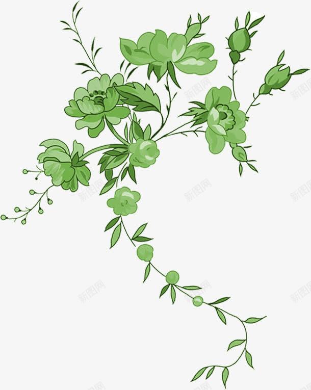 手绘绿色创意花朵植物装饰png免抠素材_新图网 https://ixintu.com 创意 植物 绿色 花朵 装饰