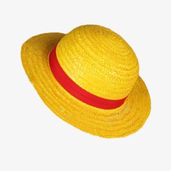 黄色红条编织草帽素材