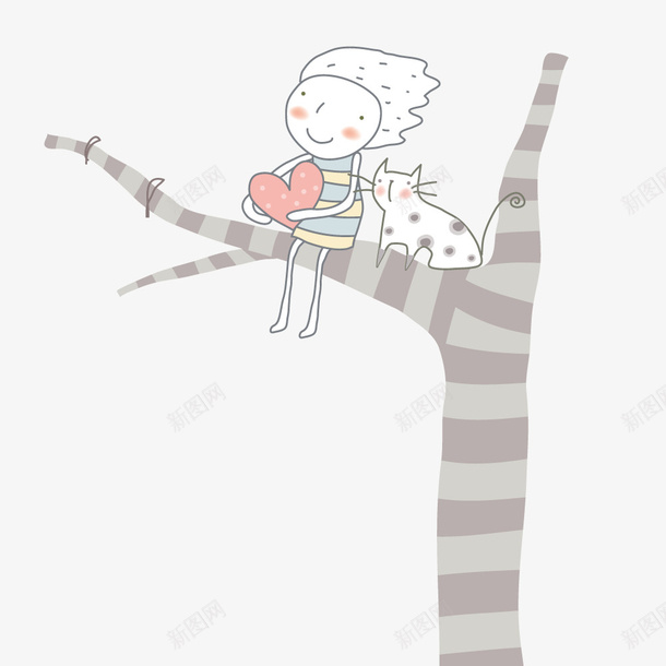 坐在树上的女孩和猫矢量图ai免抠素材_新图网 https://ixintu.com 女孩 手绘 插画 树枝 矢量图